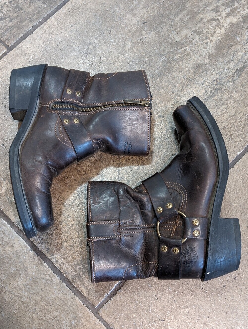 Harley Davidson Vintage Leather Biker Western Grunge Boots Size 7.5 Brown ๐ค